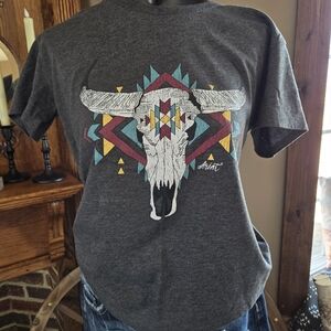 Gray Graphic T-Shirt with Bull Skull Design